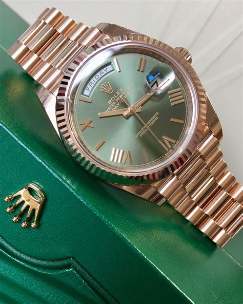 rolex day date 40 gold green dial|rolex day date 40mm.